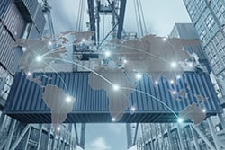 Map global logistics partnership connection of Container Cargo freight ship for Logistics Import Export background